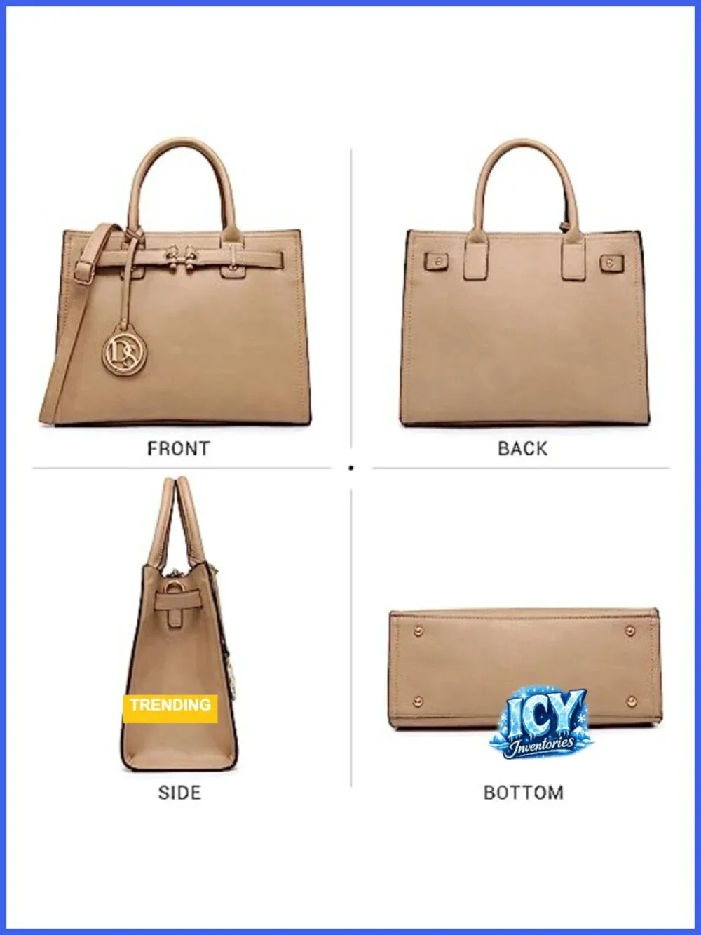 Structured Satchel Purse Work Handbag Tote Shoulder Bag Vegan Leather